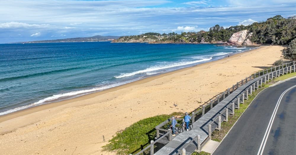 Coastal beach and scenic coastal road with ocean views