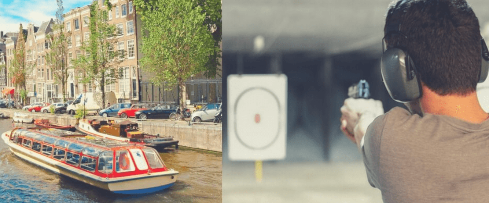 Canal boat cruising past Amsterdam canals on scenic city tour