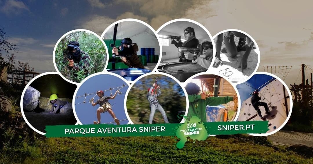 Outdoor adventure photo montage showcasing paintball and activities