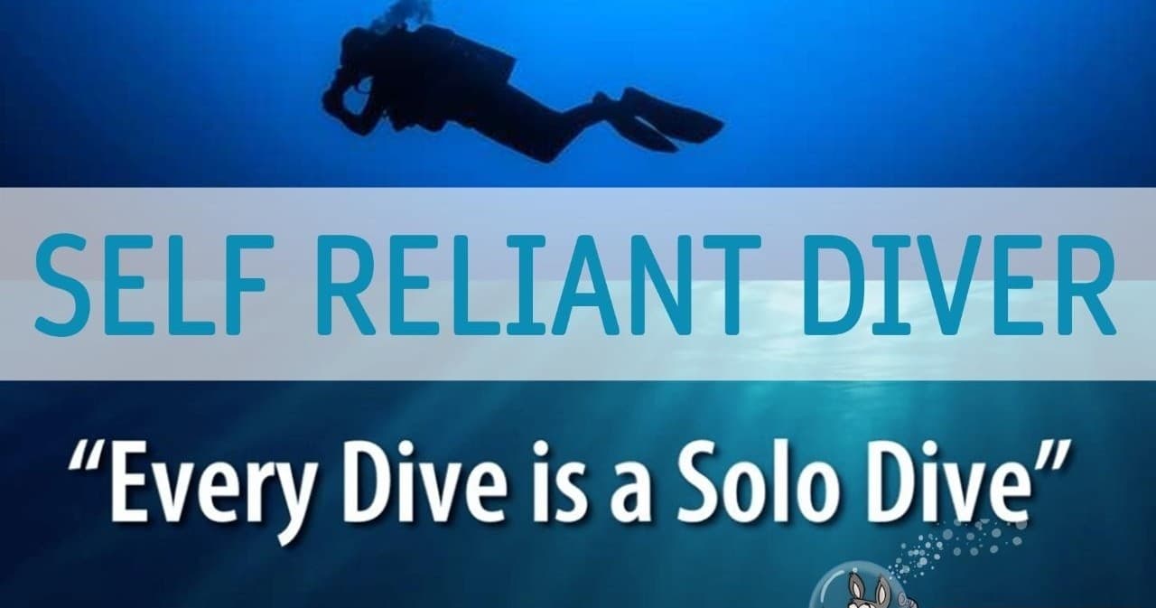 Solo scuba diver silhouette in open ocean, self-reliant diving