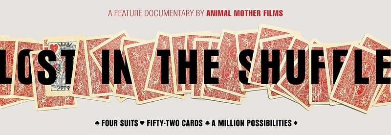 Graphic banner Lost in the Shuffle featuring playing card design