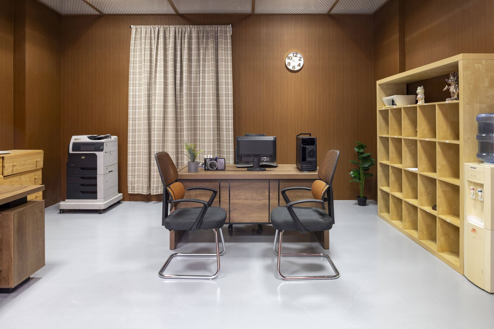 Retro office meeting room staged indoor workspace set