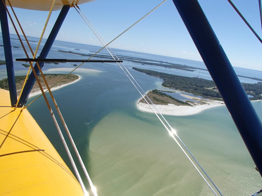 Scenic aerial view of barrier islands and waterways from biplane