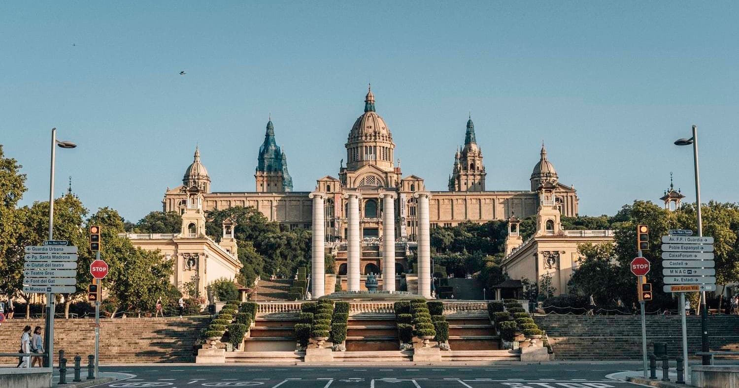 Historic museum facade and steps at Montjuïc in Barcelona