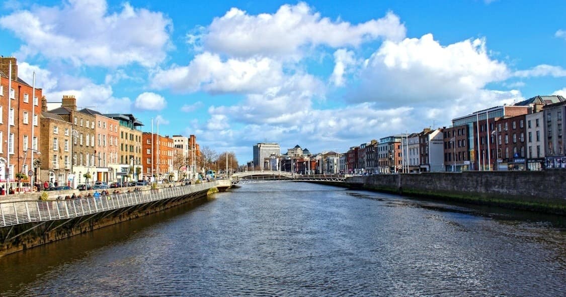 River Liffey waterfront view in Dublin, scenic riverside walk