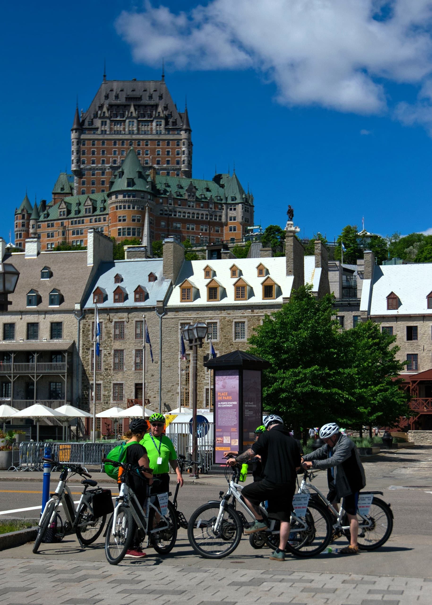 Guided bike tour past historic Chateau Frontenac and cityscape