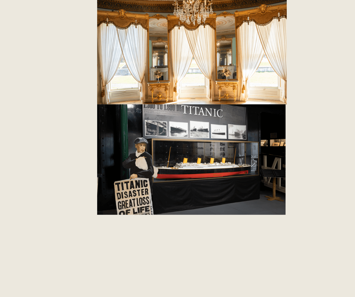 Titanic exhibition room at Cobh Heritage, historical artifacts display