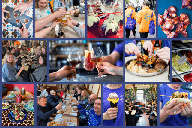 Brighton food tour collage showing tastings and market scenes