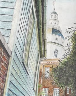 Artistic architectural view of Annapolis historic houses and State House