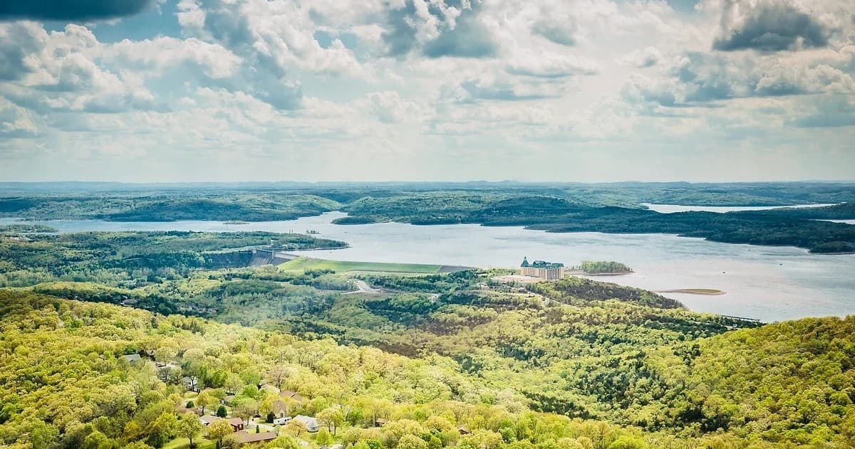 Aerial view of lakes and forests on scenic helicopter tour