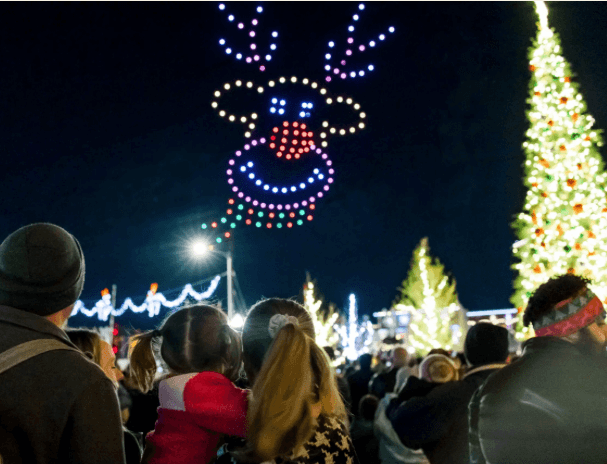 Holiday drone light show over Grapevine square at night festival