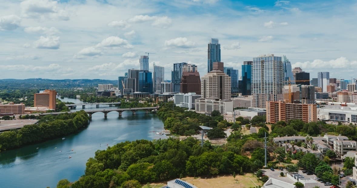 Austin skyline and riverfront panorama showcasing scenic city views