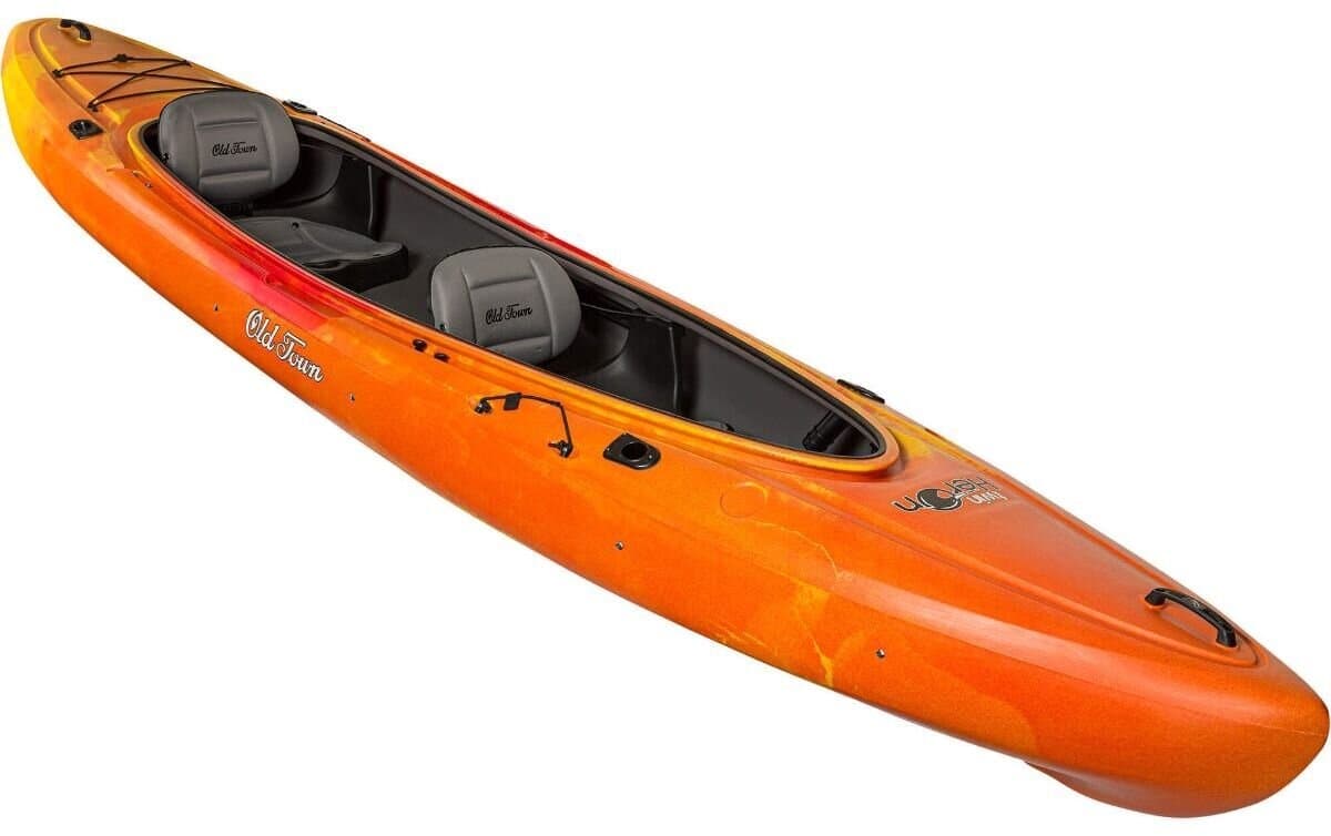 Two-person tandem kayak product shot on white background