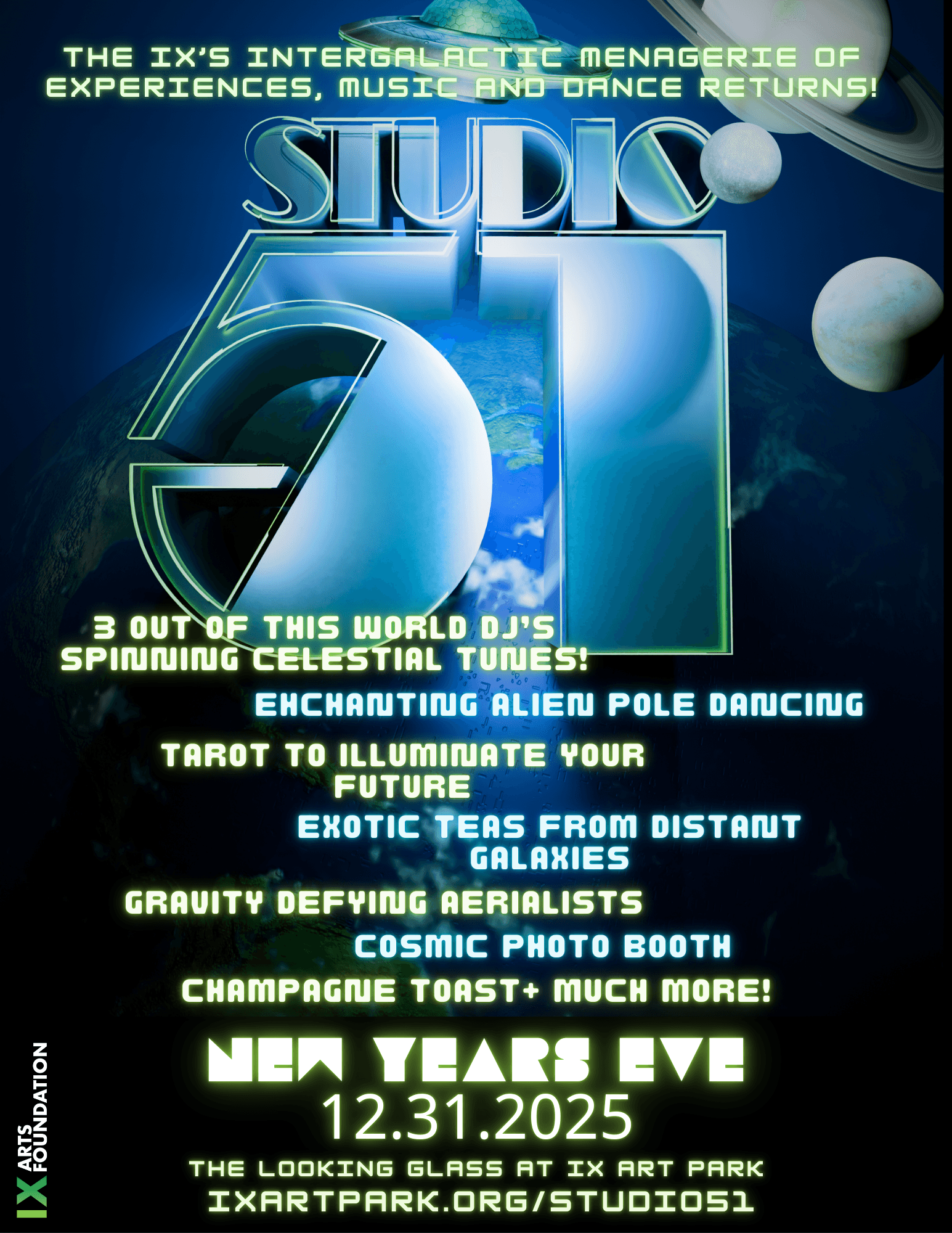 Studio 51 NYE 2025: Alien Disco & Live Times Square Countdown at IX Art Park