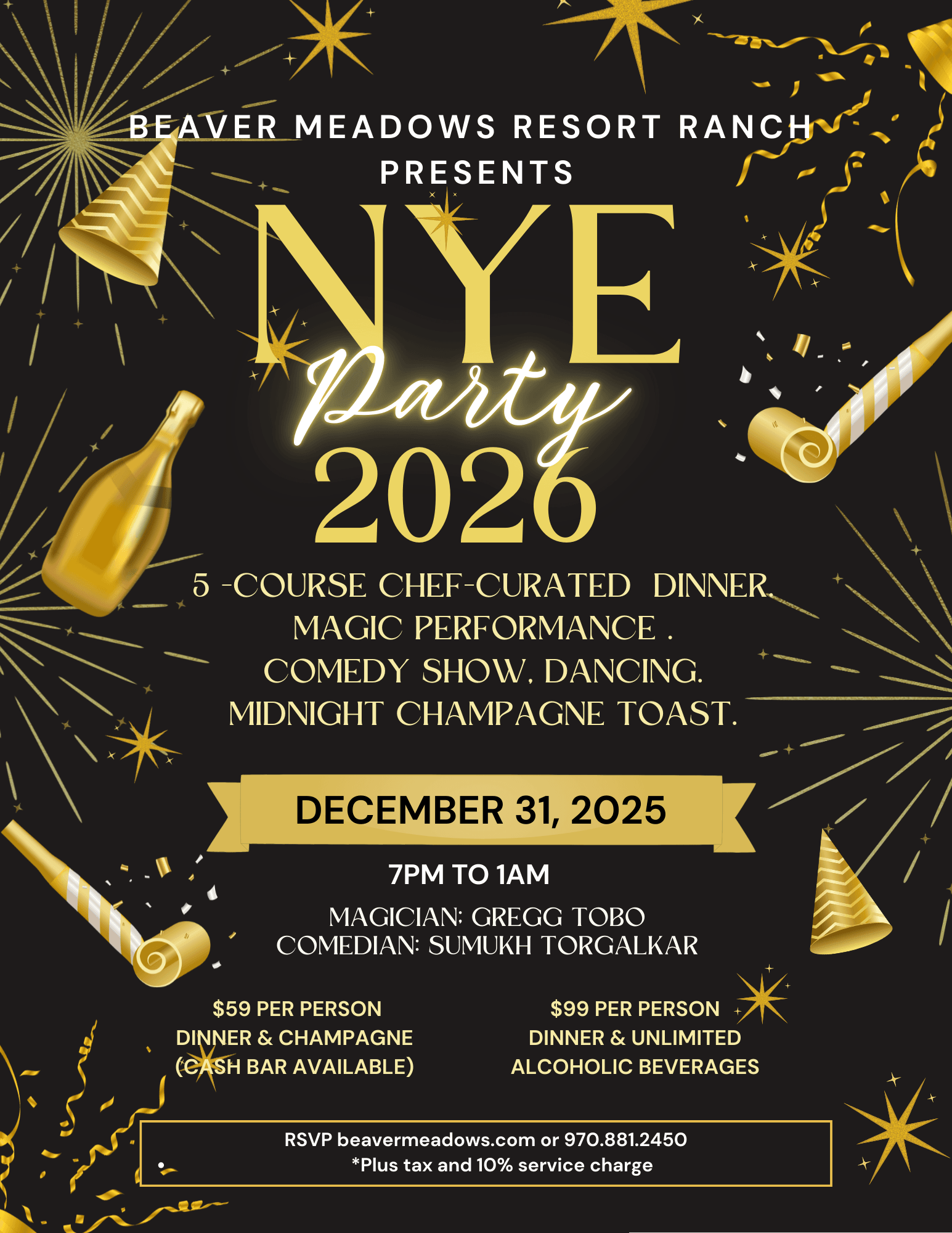 Ring in 2026 at Beaver Meadows Resort Ranch: Five-Course Dinner, Magic, and Comedy in Red Feather Lakes