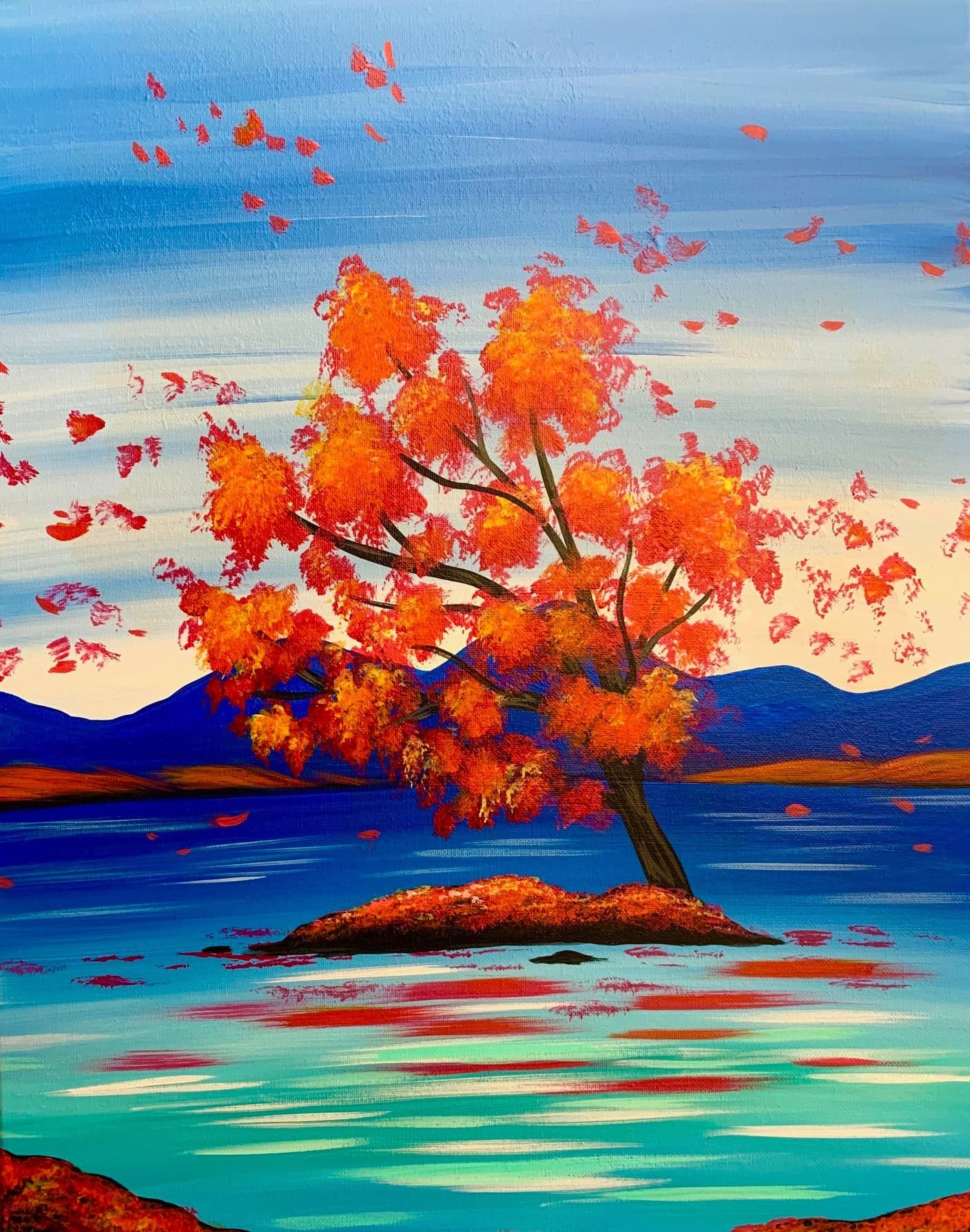 Vibrant lone tree on island over turquoise sea, coastal view