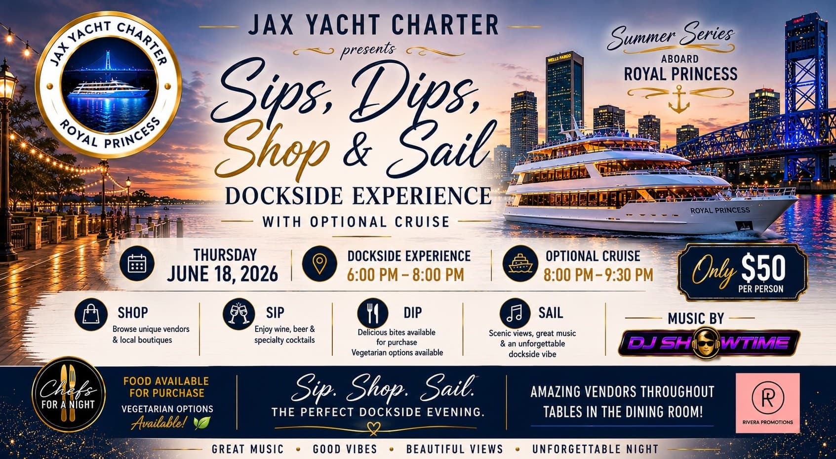 Sips, Dips, Shop & Sail: Dockside Market and Sunset Cruise on the Royal Princess in Jacksonville photo 1