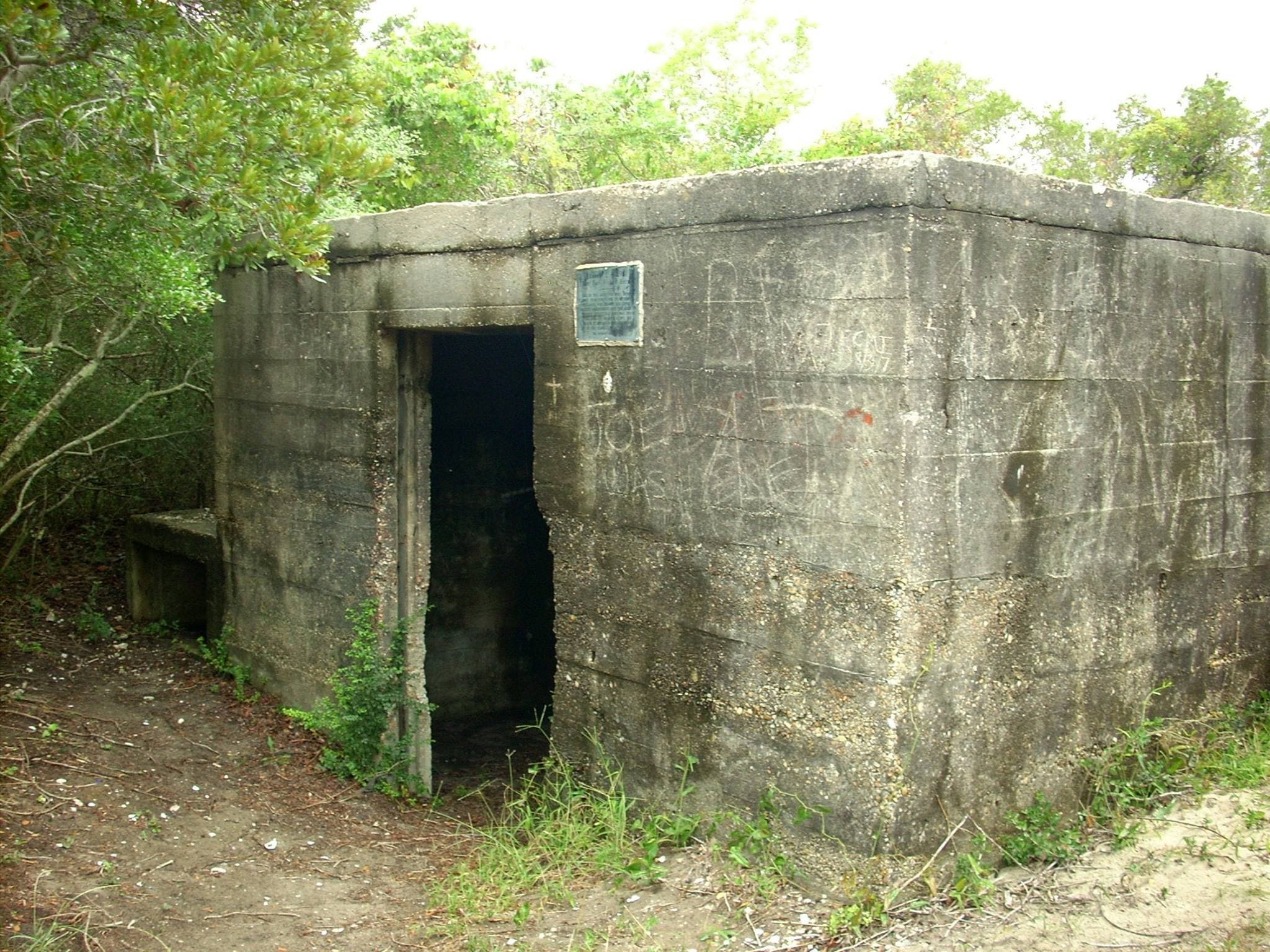 Exploring concrete WWII bunker at Fort Fisher coastal historic site