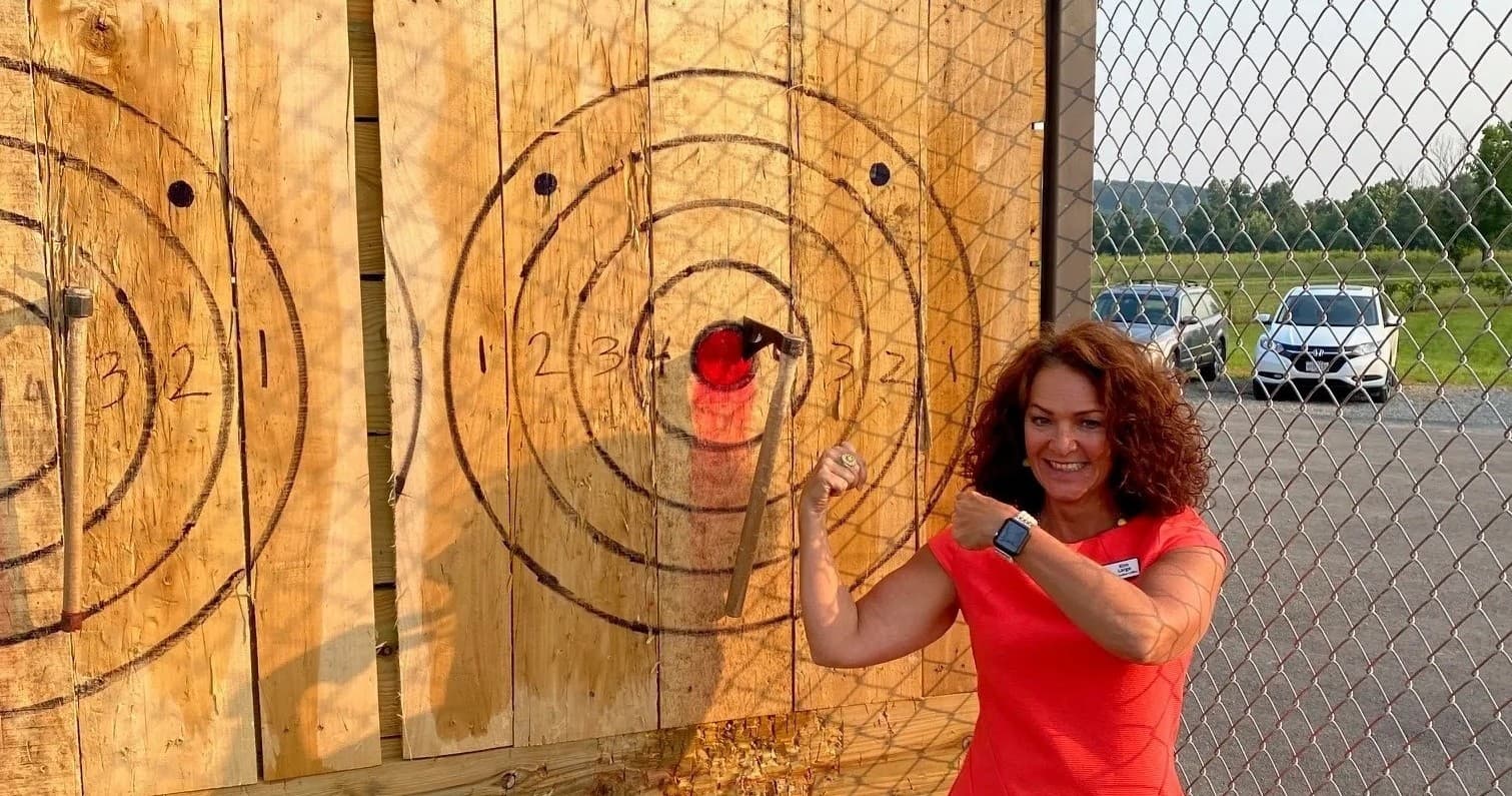 Outdoor axe throwing at mobile target range in Ohio