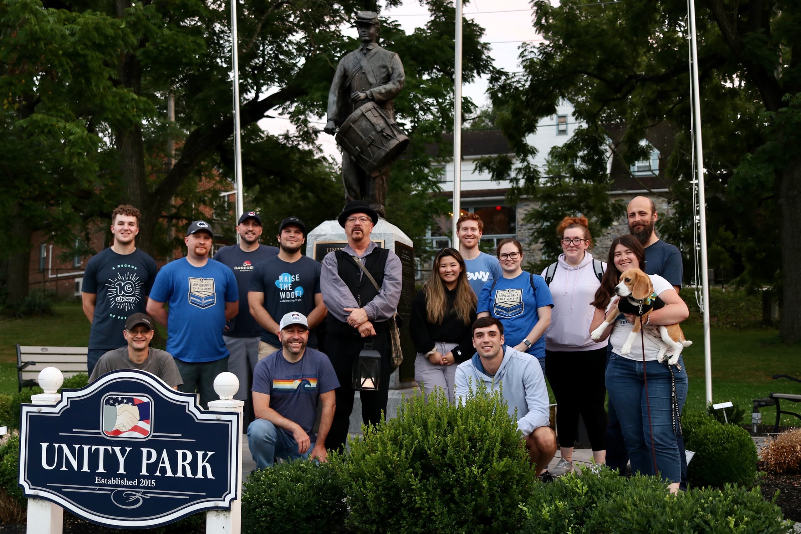 Group of guides posing at Unity Park for outdoor ghost walking tour