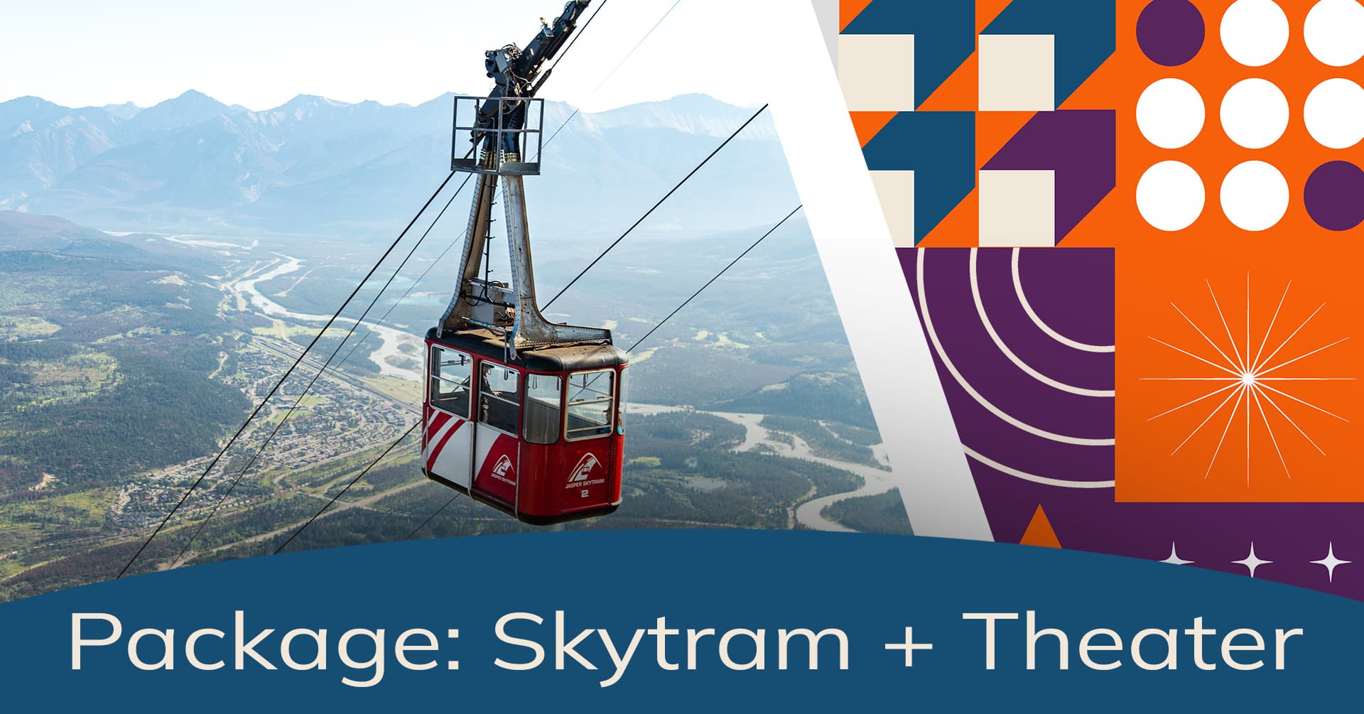 Aerial Skytram cable car over Jasper mountain valley panorama