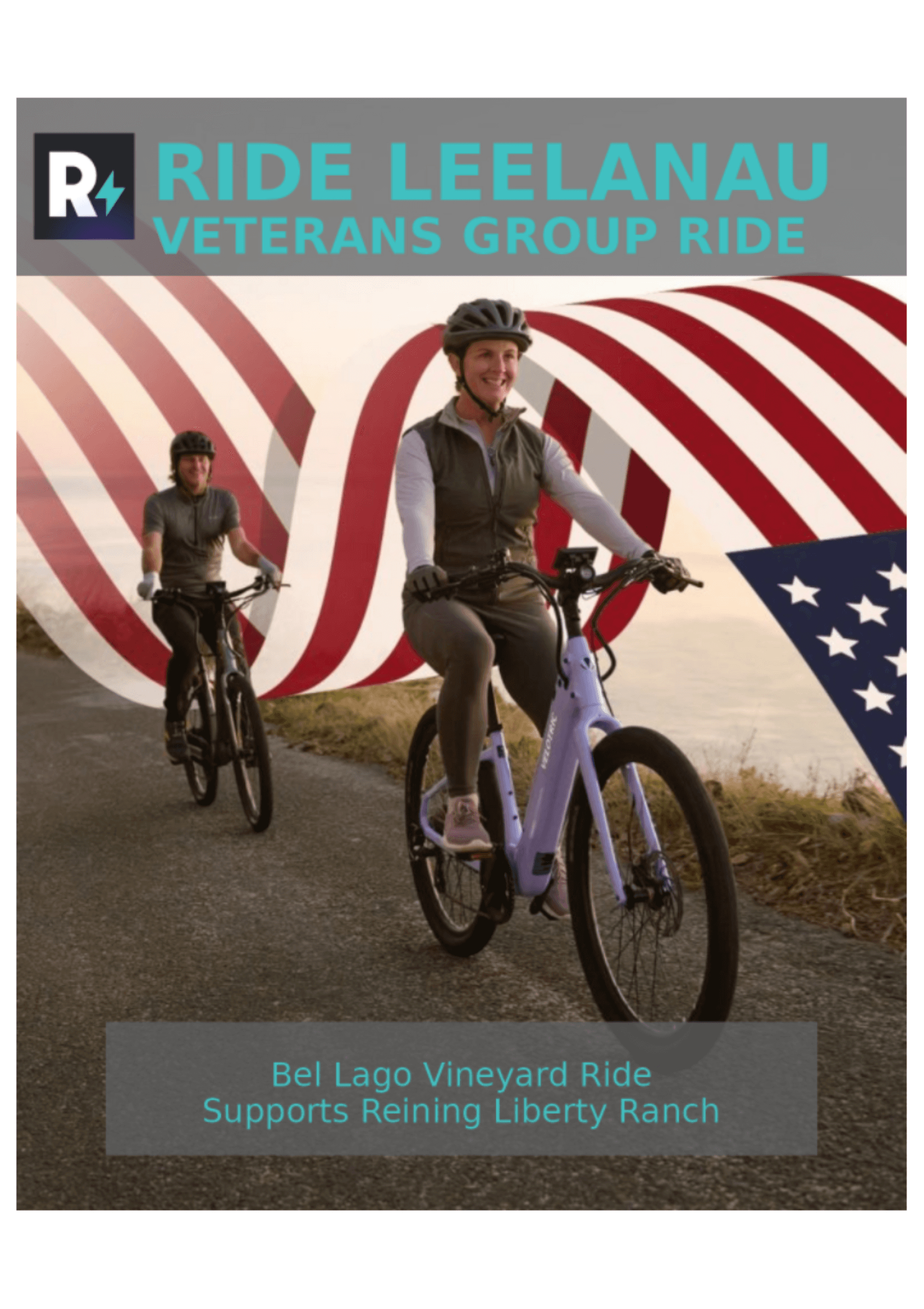 Group riders on scenic Leelanau road during veterans group ride
