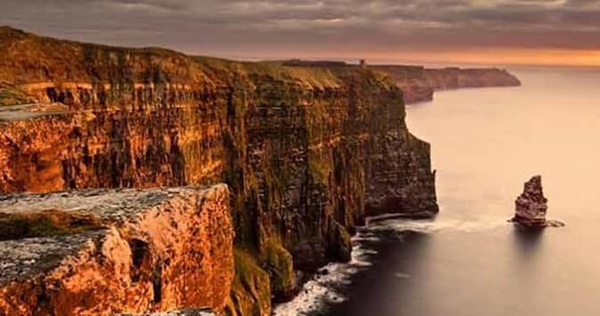 Sunset cliffs and coastline hiking views at Irish sea cliffs