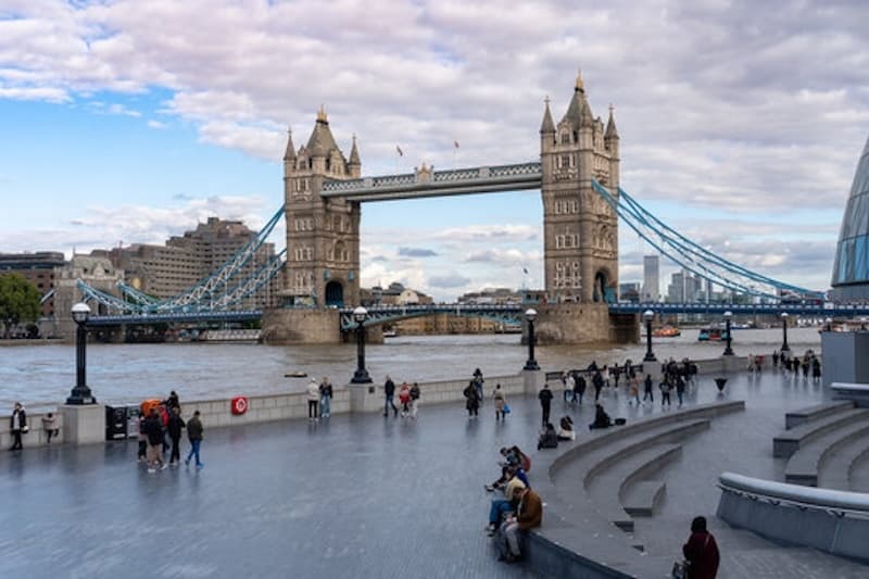 Sightseeing at Tower Bridge over the River Thames in London