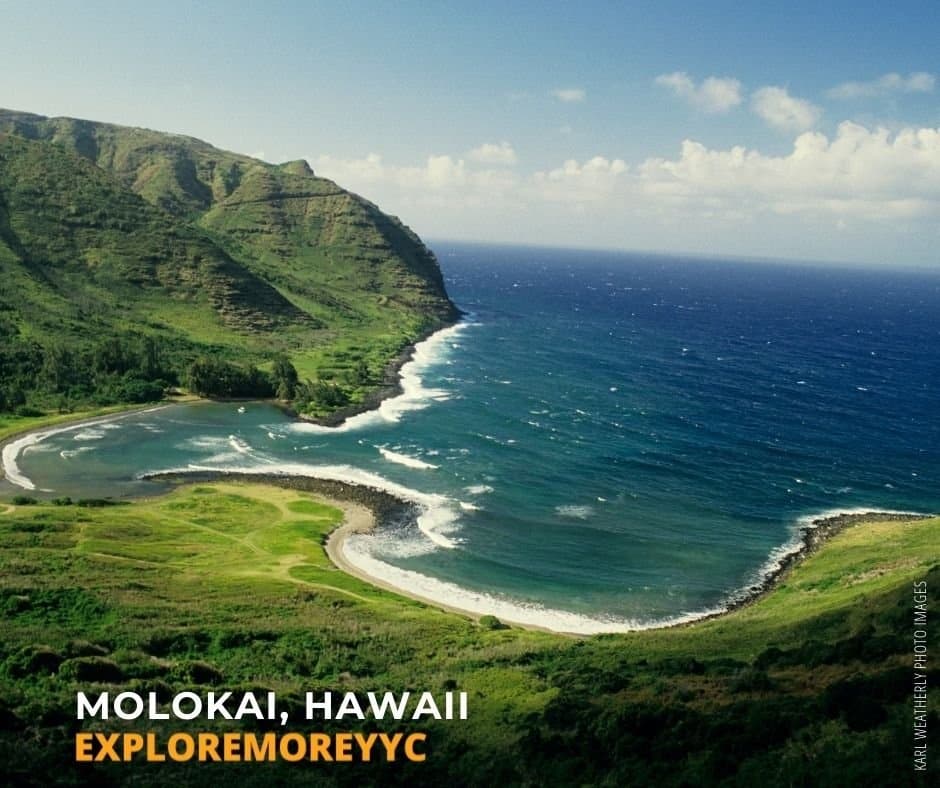 Aerial coastal view of Molokai, Hawaii bay and rugged shoreline