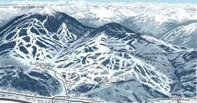 Aerial trail-map view of ski resort showing crisscrossing runs