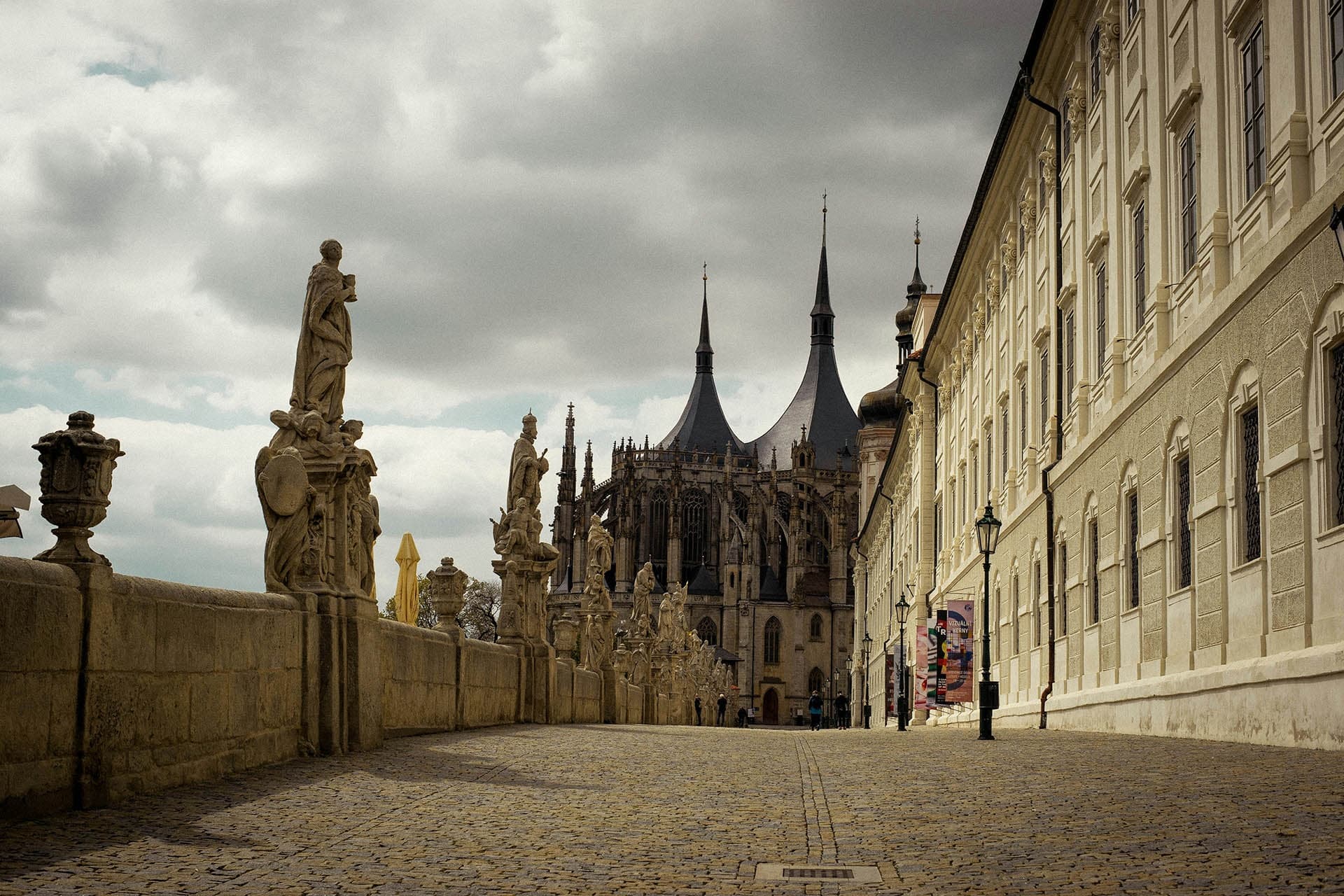 Historic cathedral skyline with promenade for walking in Prague