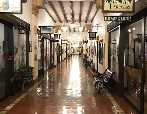 Indoor shopping arcade corridor in Venice, Florida historic downtown