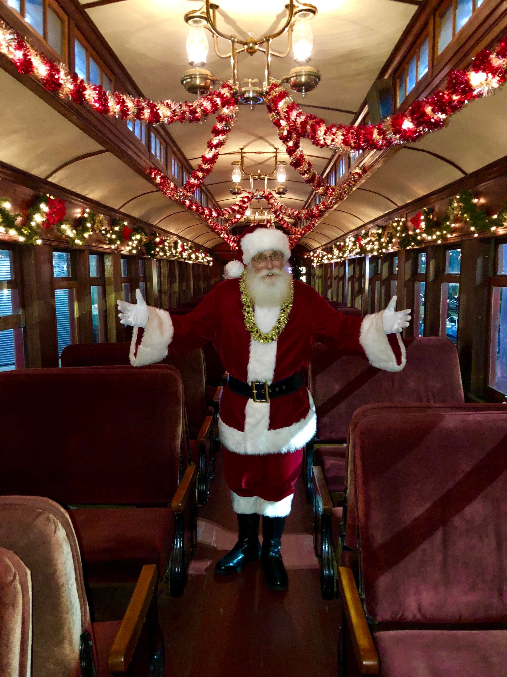 Experience the Magic of the Holiday Lights Train in Santa Cruz: 1st Class Victorian Coach Ride