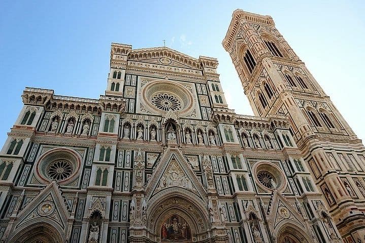 Florence cathedral facade close-up, ornate marble exterior detail