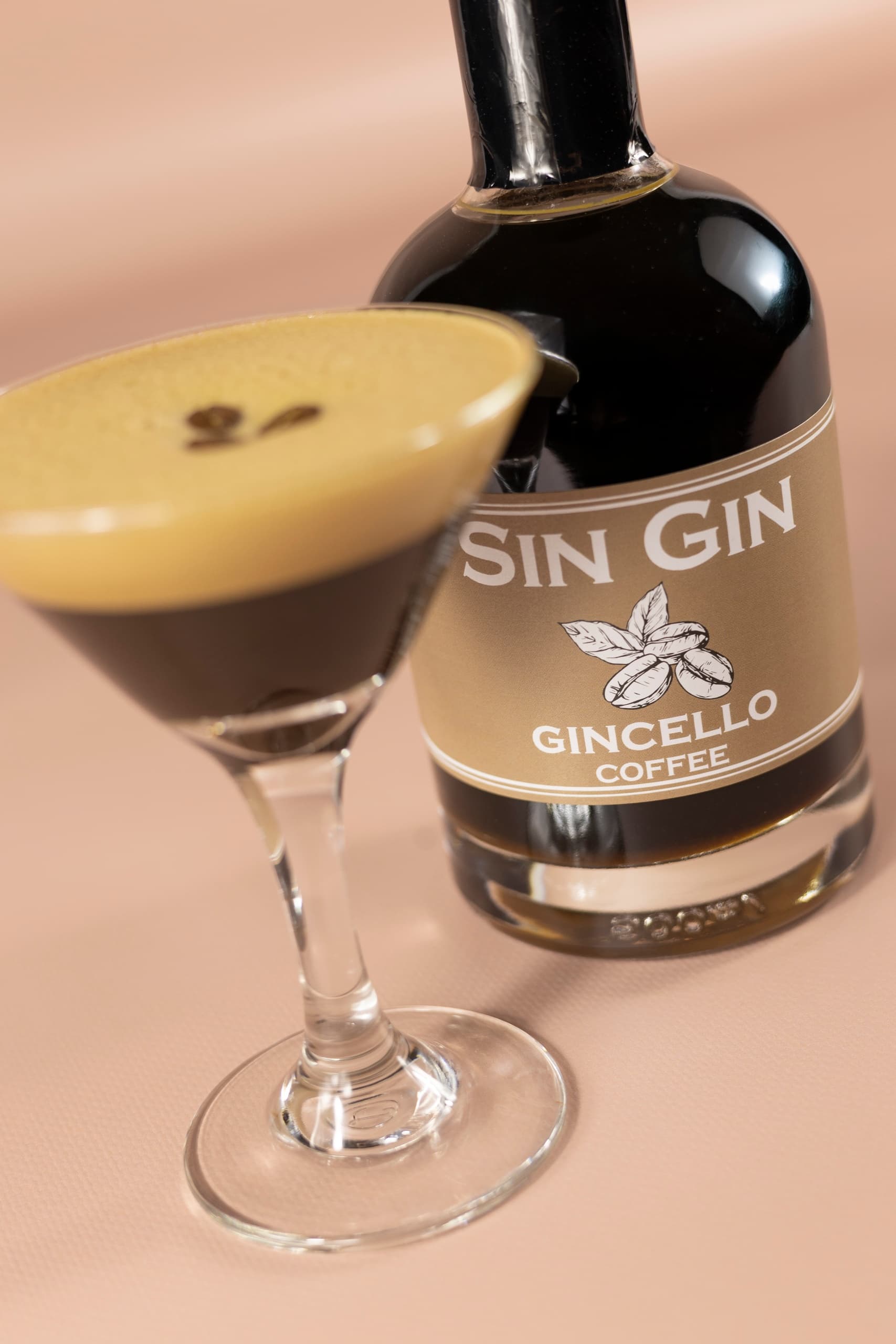 Gin liqueur and espresso martini in studio product shoot