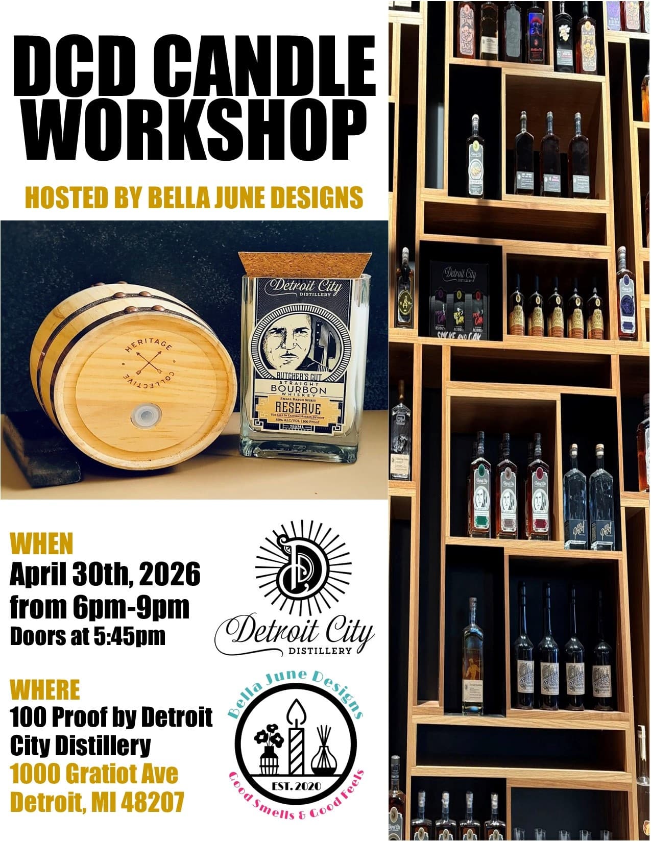 Bourbon Bottle Candle Workshop at Detroit City Distillery