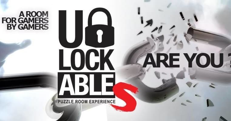 Escape room logo with shattered lock puzzle room marketing artwork