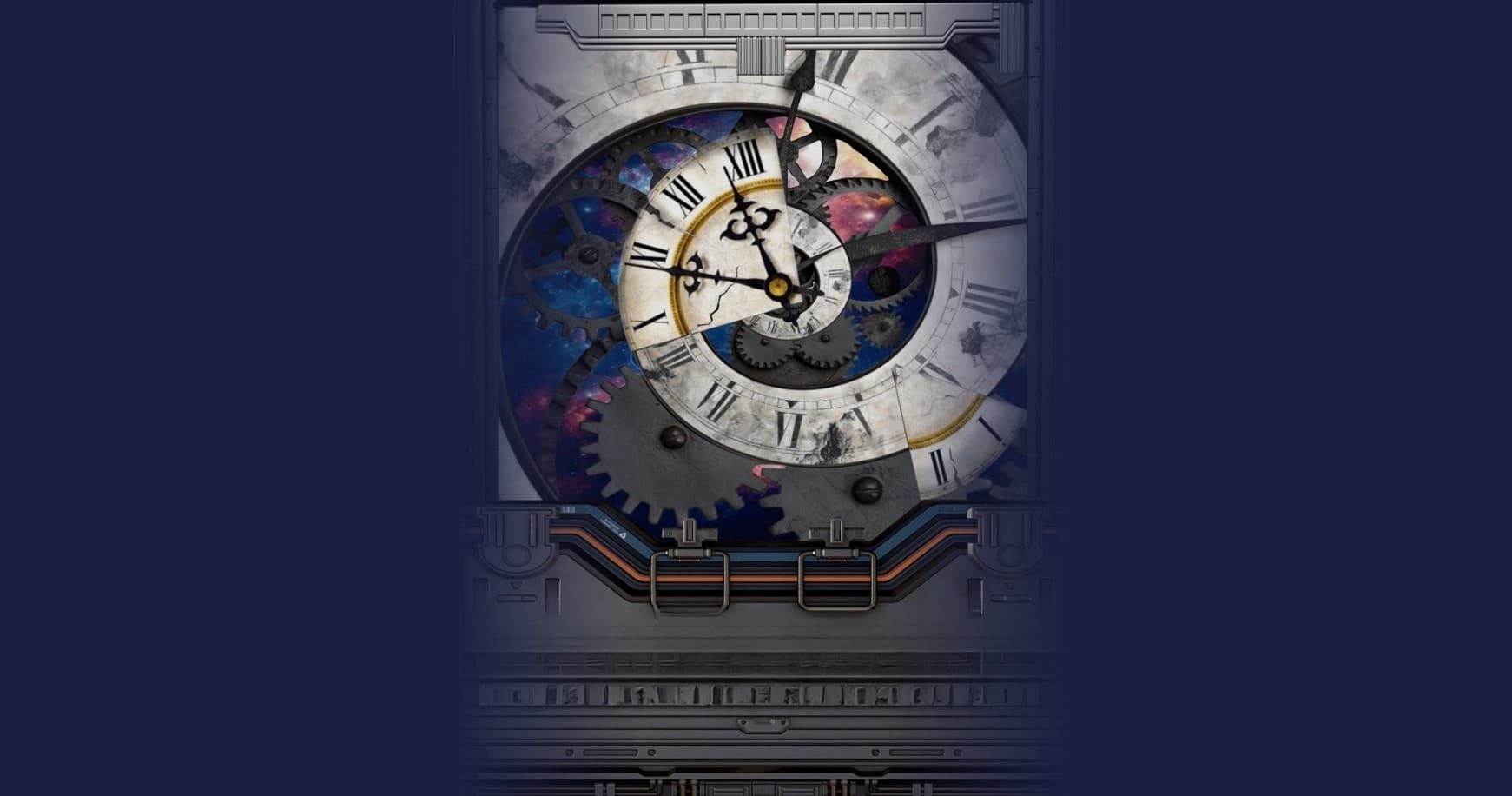 Antique clock puzzle and gears in themed indoor escape room Takapuna