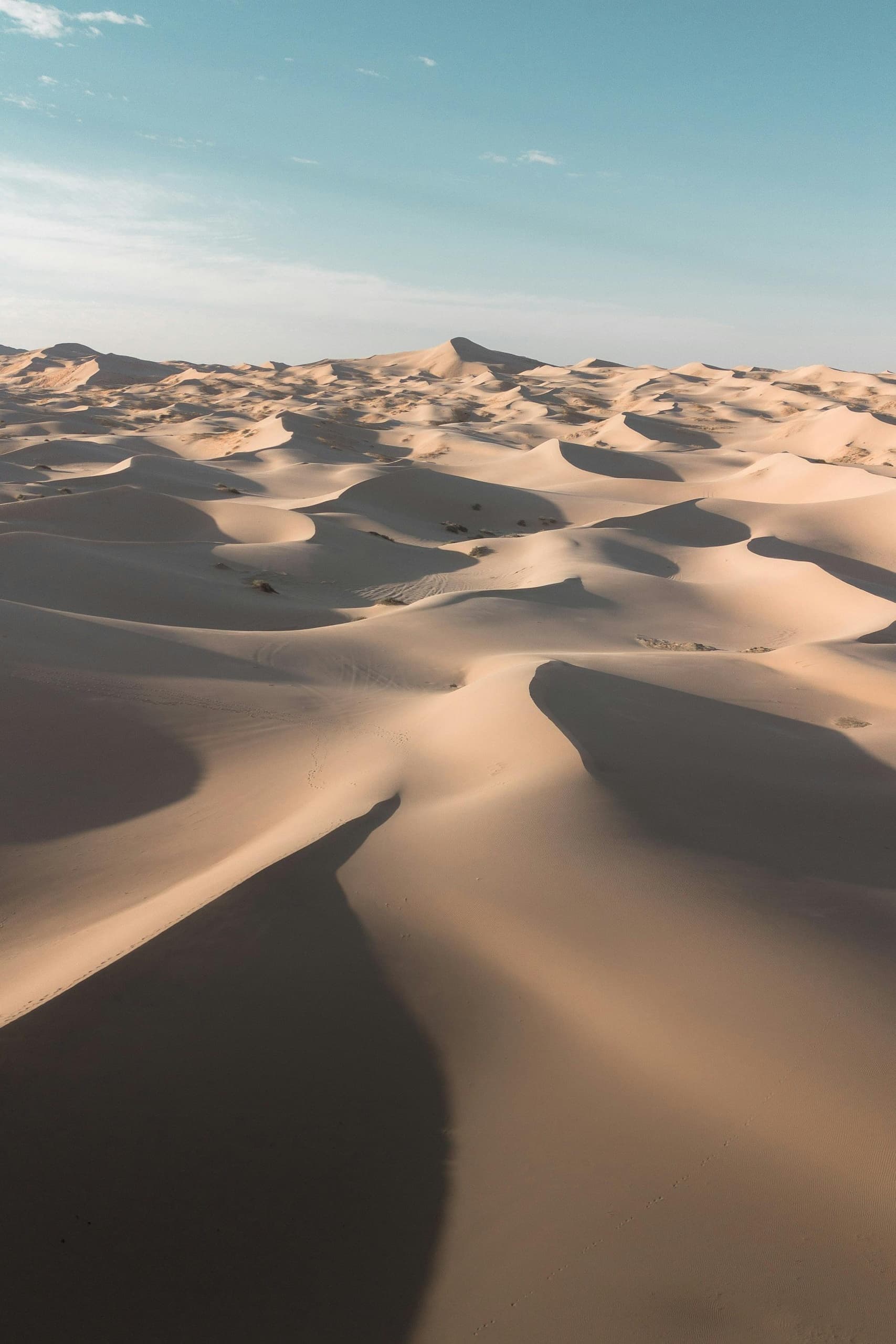 Expansive desert sand dunes at golden light, off-road exploration