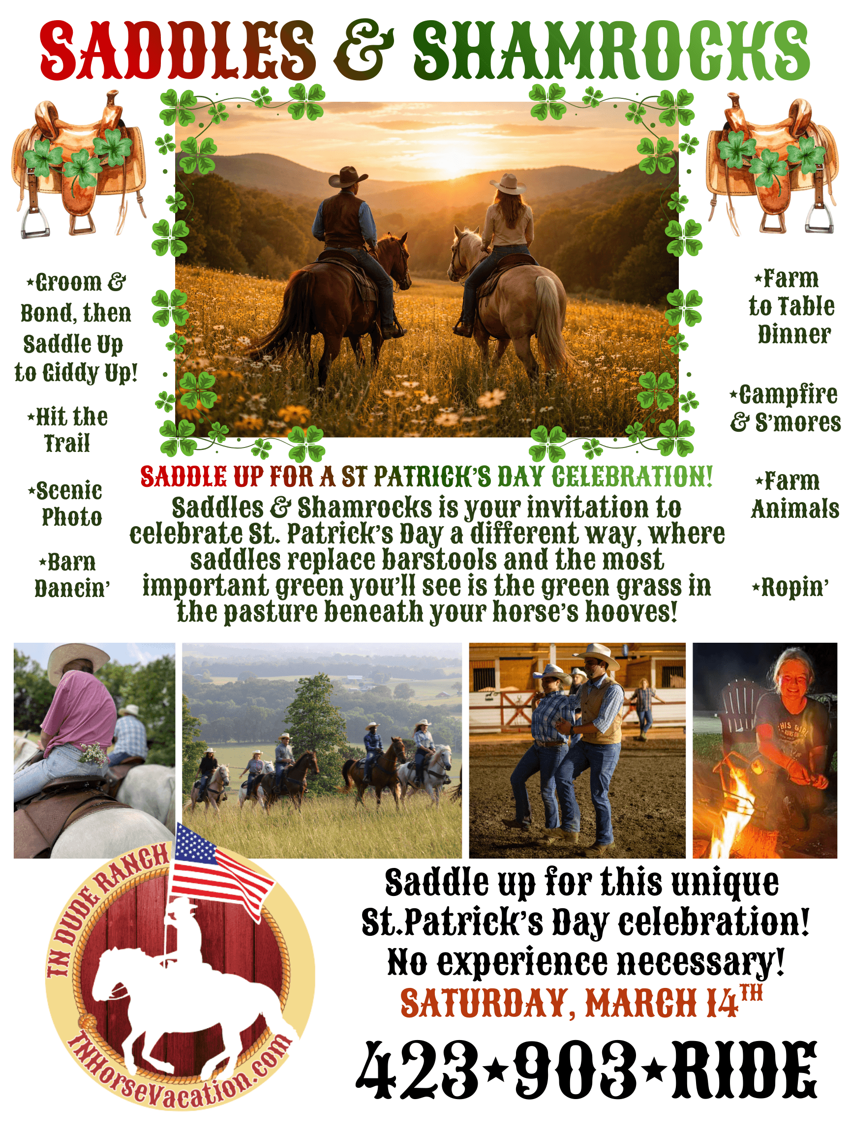 Saddles & Shamrocks: St. Patrick's Trail Ride, Barn Dance & Farm Dinner in Sequatchie Valley photo 1
