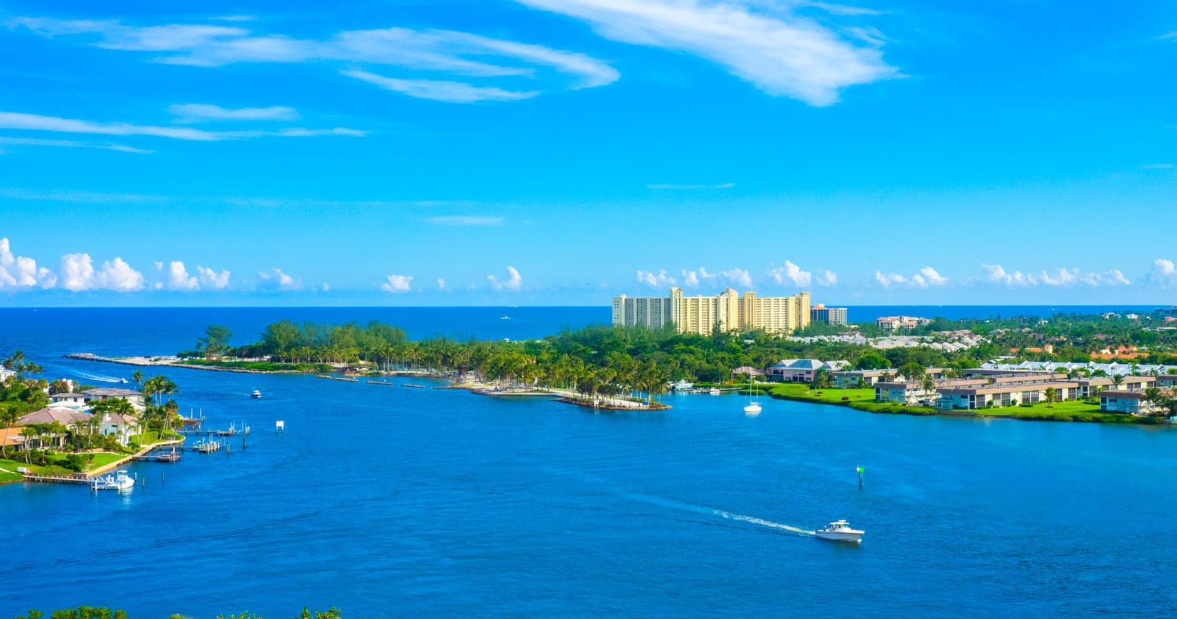 Aerial view of Jupiter Florida coastline with clear blue waters