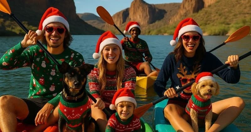 Santa Paddle & Ugly Sweater Contest on Canyon Lake: Festive Paddleboard Parade