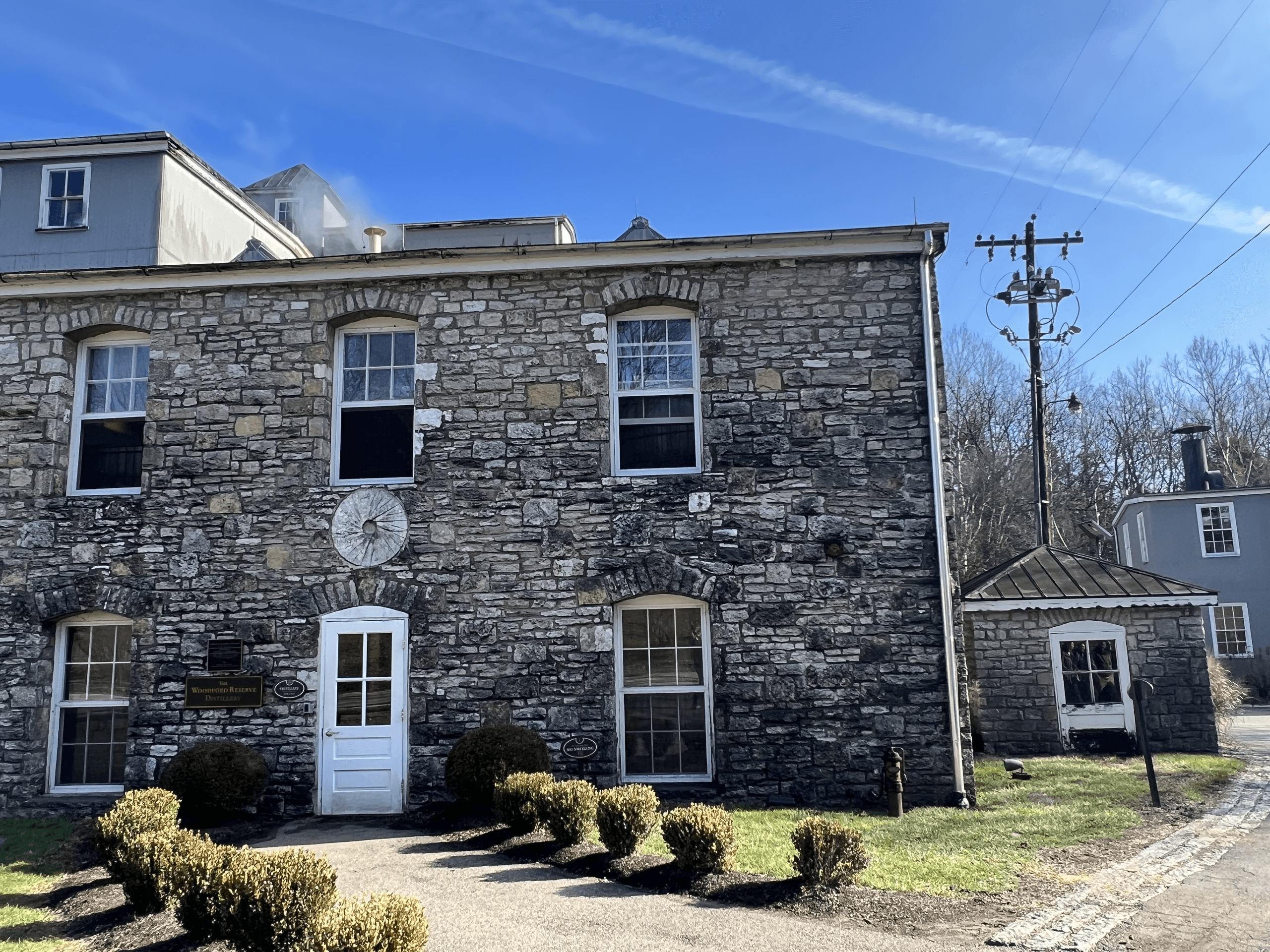 Historic stone distillery building exterior in rural Kentucky