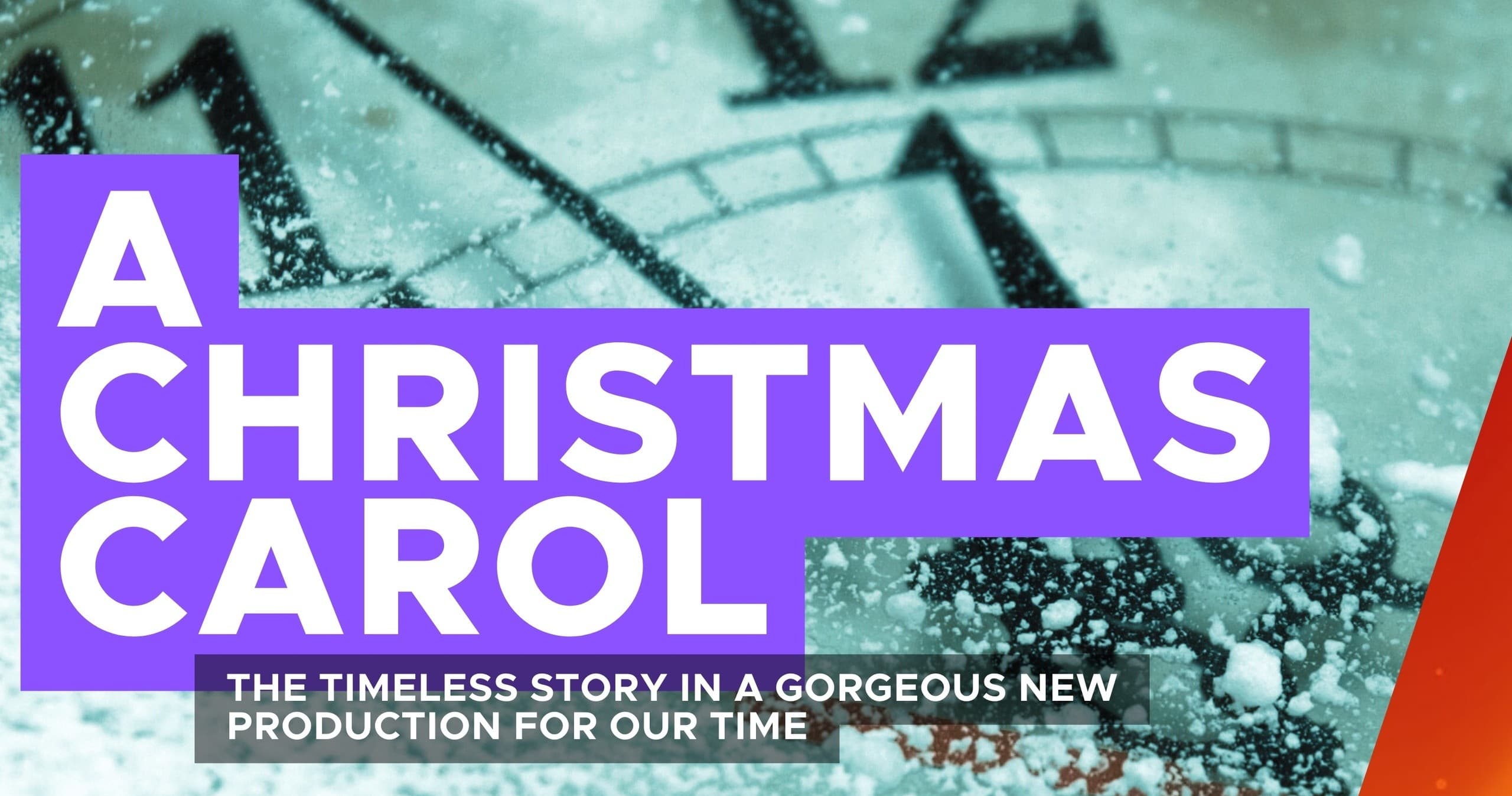 Snow-covered street scene for theatrical winter carol production