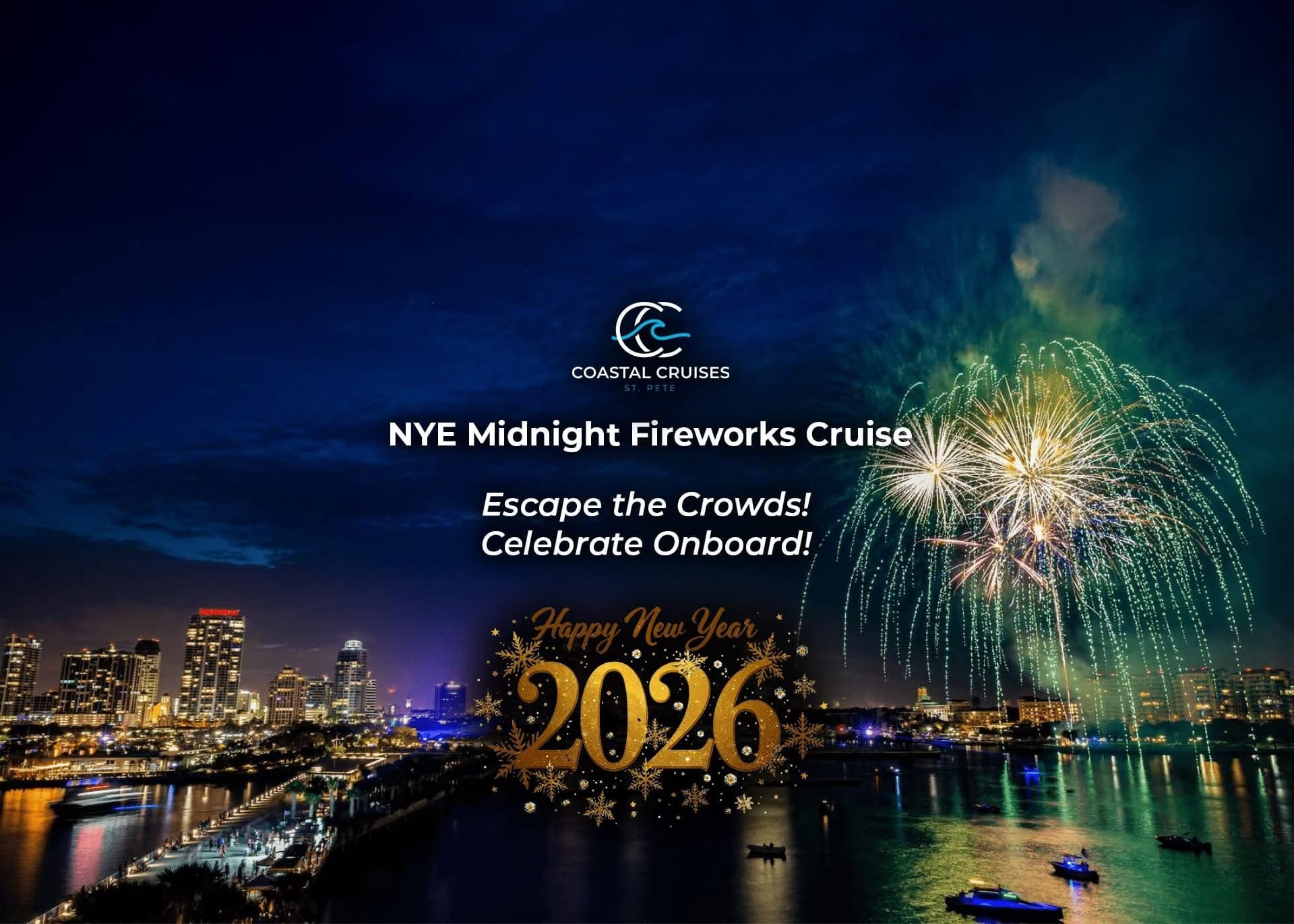 NYE Midnight Beach Fireworks Cruise: Open-Bar NYE Party in St. Pete Beach