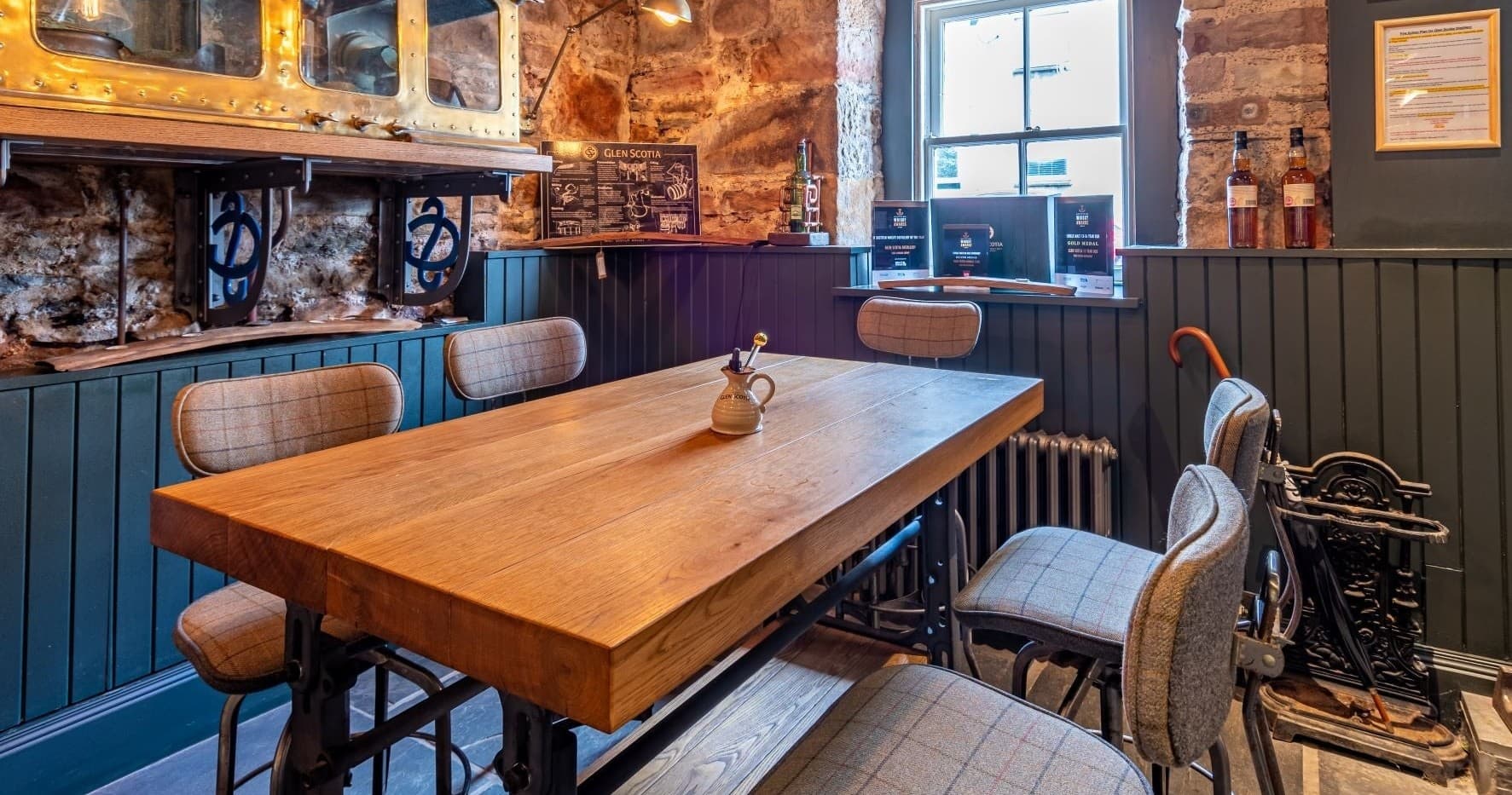 Cozy tasting room at Glen Scotia distillery, private tasting