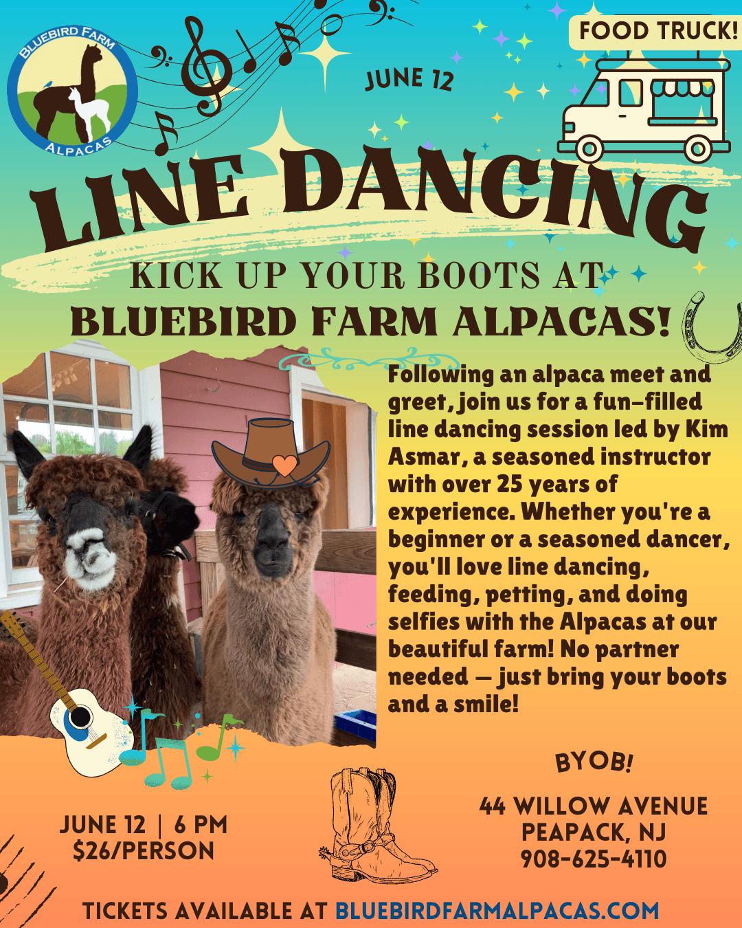 Experience Line Dancing and Alpaca Encounters at Bluebird Farm in Peapack and Gladstone, NJ