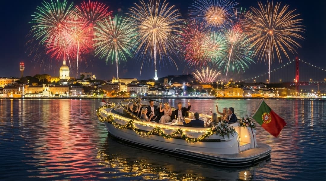 Private New Year's Eve Cruise on Lisbon's Tagus: Open Bar & Midnight Fireworks