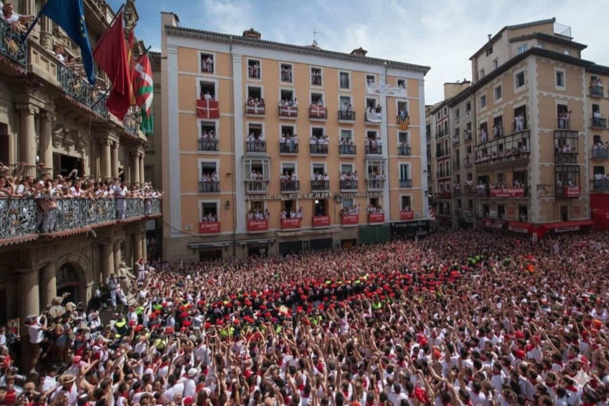 Pamplona Private Balcony Chupinazo View: Champagne, Tapas & Front-Row Fiesta