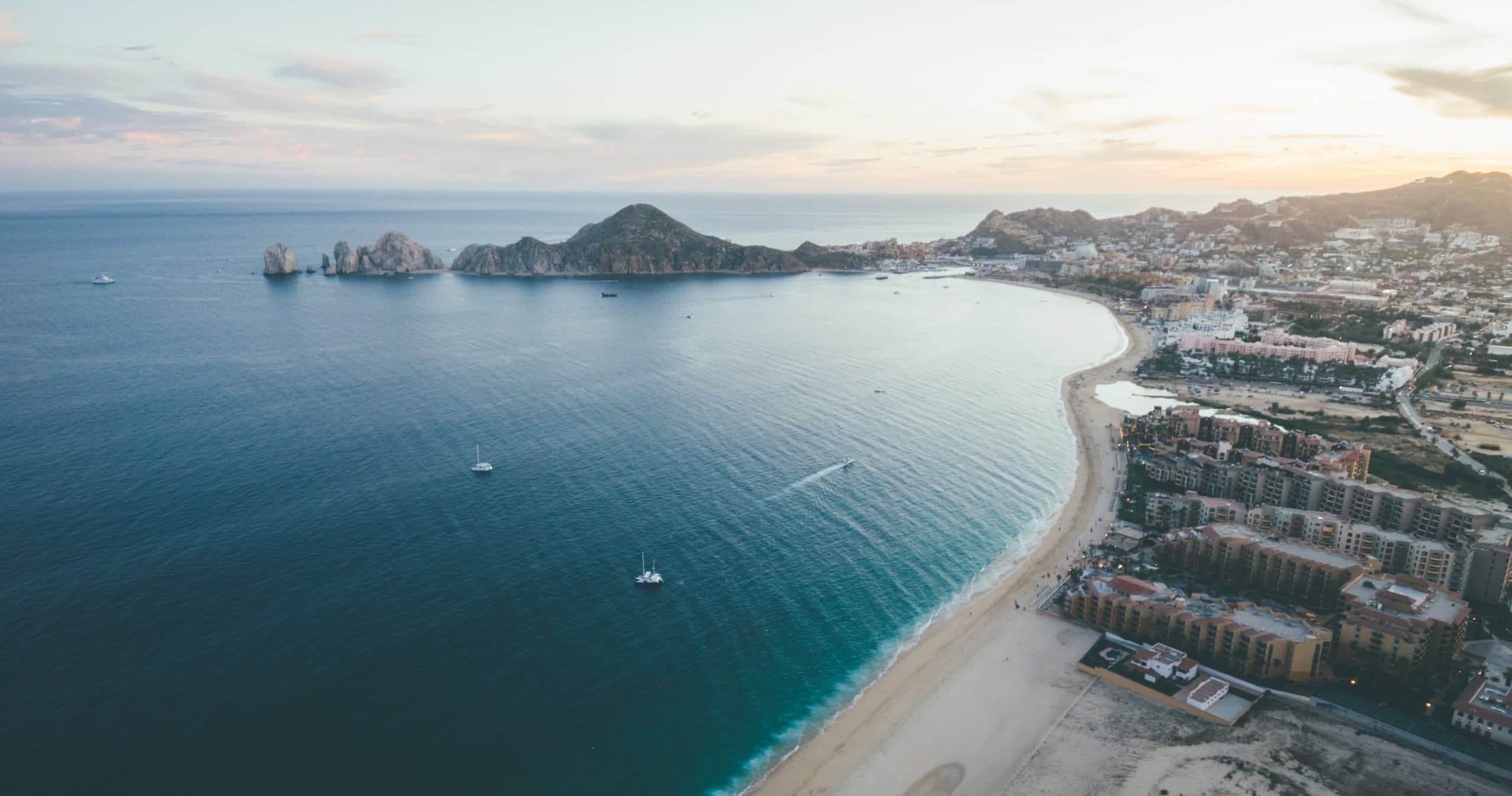 Aerial bay and coastline view with beaches, coastal sightseeing